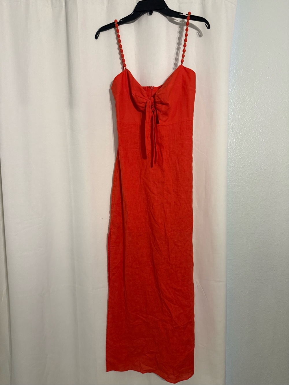 Vix Paula Hermanny Red Tie-Front Spaghetti Strap Maxi Dress with Beaded Straps